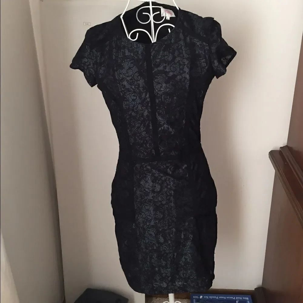 Parker Lace Mini Dress Exposed Zipper Cap Sleeve Size M Midnight Blue